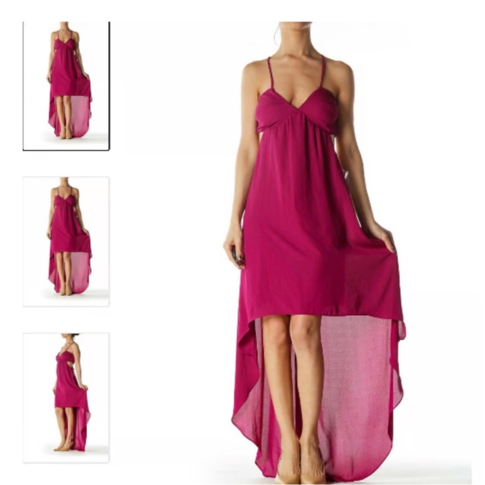 NWT Express Magenta Cut Out Spaghetti Strap High Low Dress, Sz 0